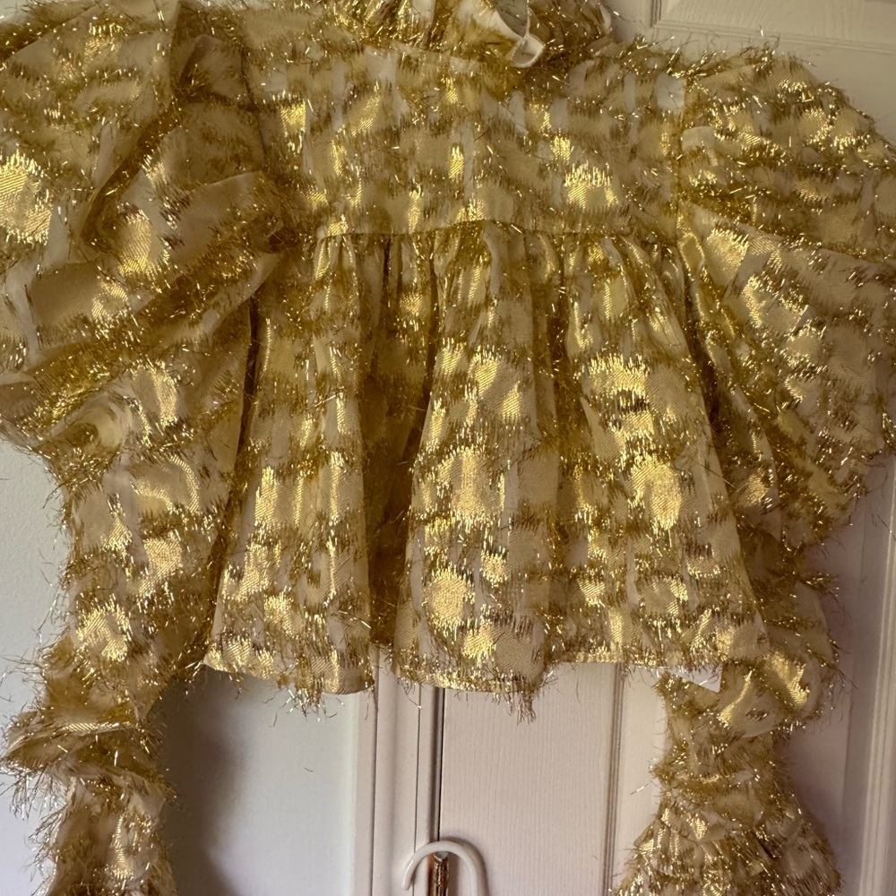 Gold Metallic Ruffle Crop Top US 4 & Matching Short Set US 6 - Picture 3 of 5